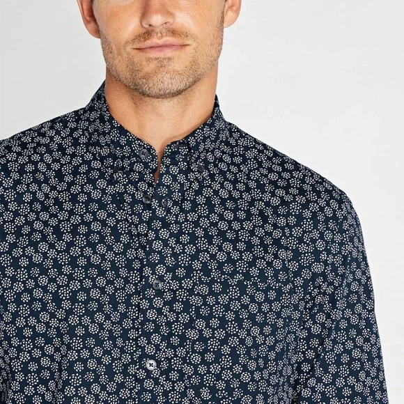 Long Sleeve Dot Print Button Down Shirt - Brand New - NEVER WORN - Navy